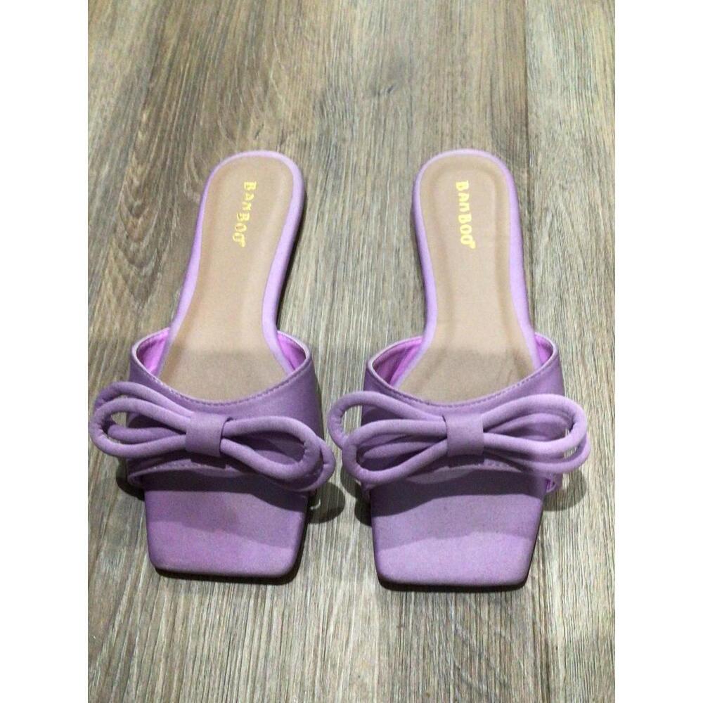 Bamboo Sandals Shoes Womens Size 6 Purple Slide Bow Flat Square Toe Slip On